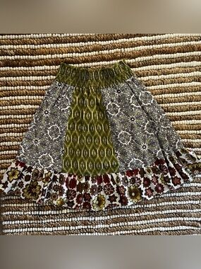 Vintage y2K She's Cool Olive Green and Multi Floral Patchwork A-Line Skirt